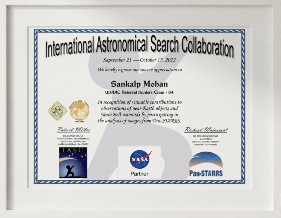 International Astronomical Search Collaboration certificate