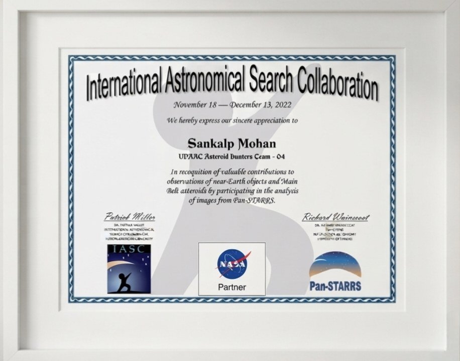 International Astronomical Search Collaboration certificate