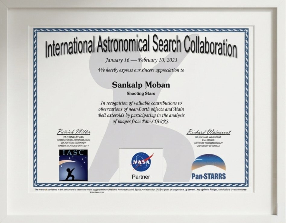 International Astronomical Search Collaboration certificate