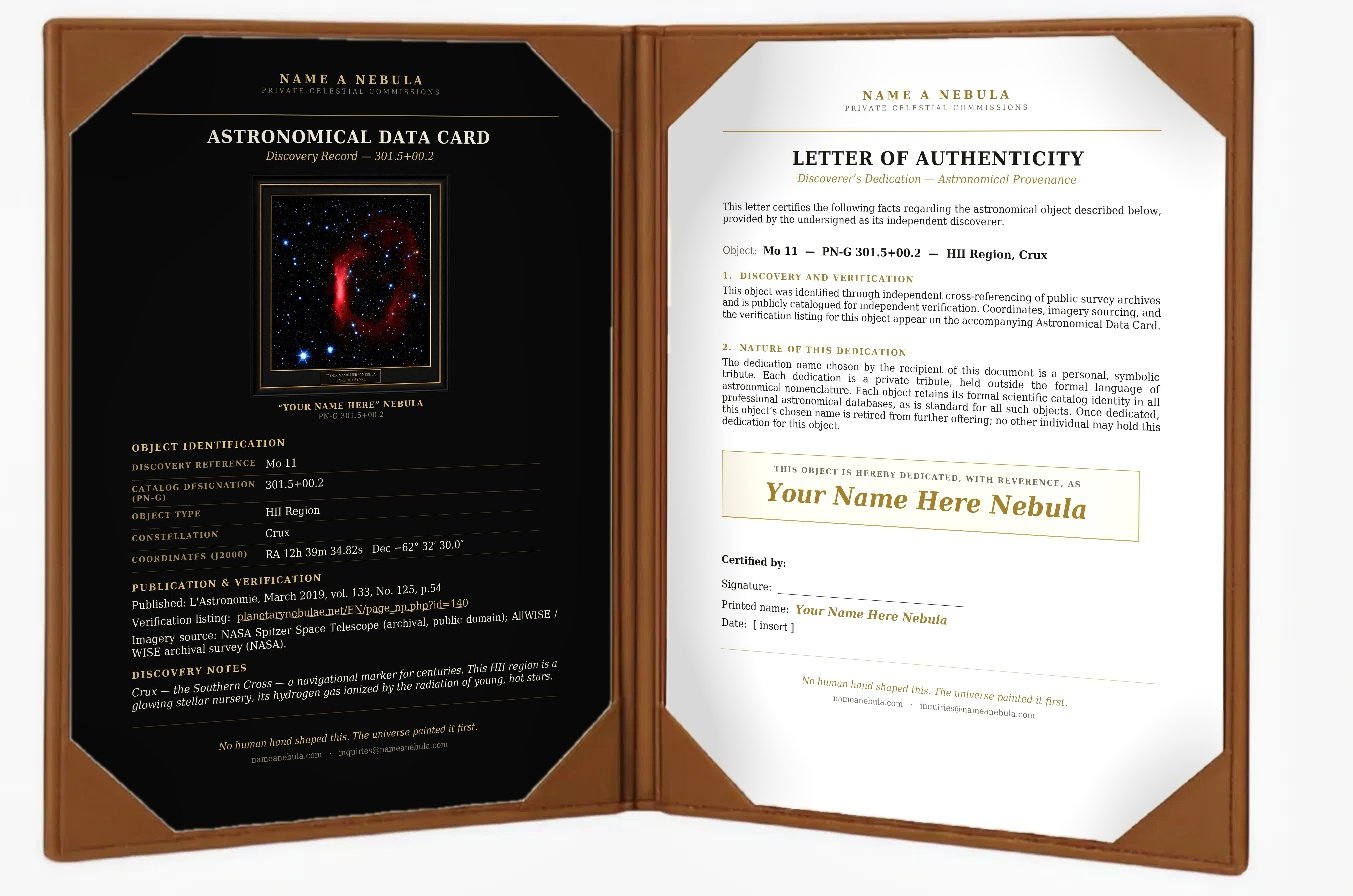Mo 11 leather folder with astronomical data card and letter of authenticity